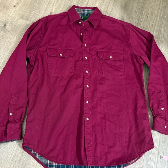 Scandia Woods Men’s L Tall Flannel Lined Button Down Shirt Burgundy 100% Cotton - Picture 1 of 14
